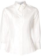 Carolina Herrera 3/4 Sleeve Classic Shirt, Women's, Size: 0, White, Silk