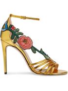 Gucci Gold Embroidered Leather 110 Sandal - Yellow & Orange