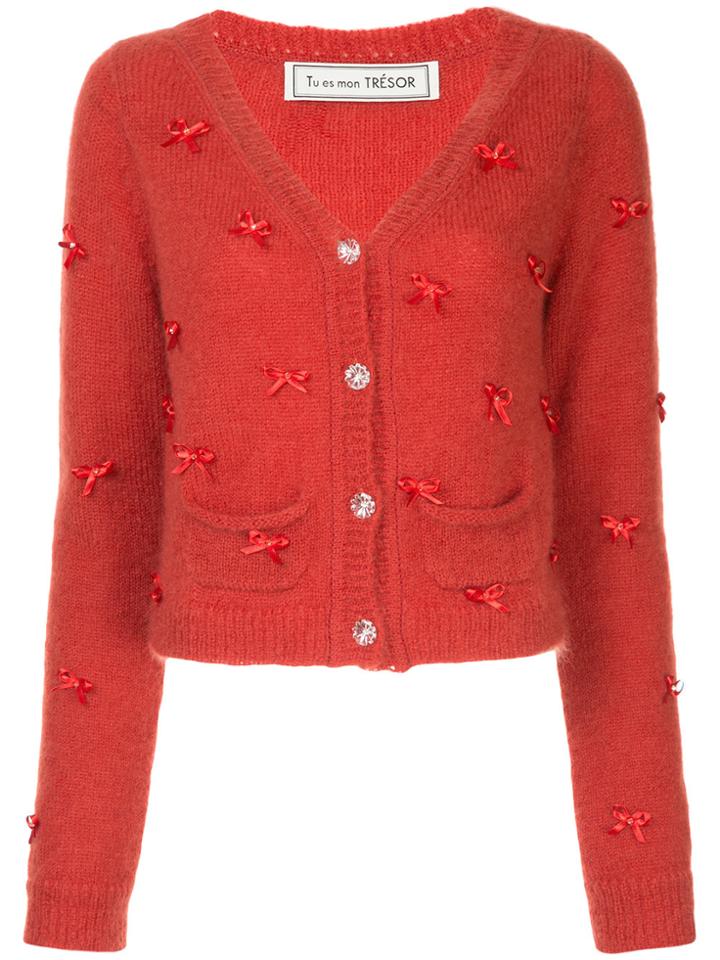 Tu Es Mon Trésor Ribbon-detail Fitted Cardigan - Red