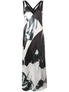 Dkny Printed Satin Maxi Dress, Women's, Size: Medium, Black, Merino/viscose