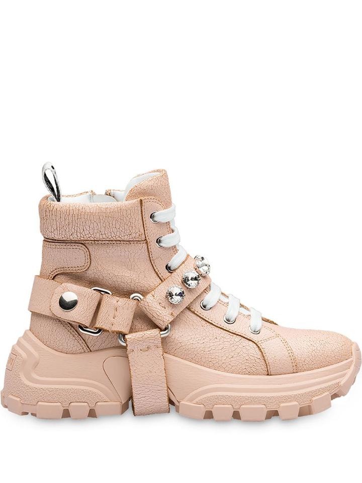 Miu Miu Embellished Strap High-top Sneakers - Pink