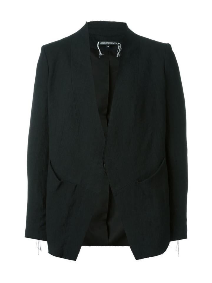 Cedric Jacquemyn Frayed Edge Blazer, Men's, Size: 48, Black, Spandex/elastane/linen/flax/cotton/polyethylene