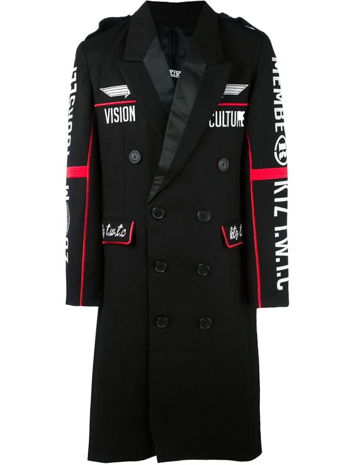 Ktz Embroidered Double Breasted Coat - Black
