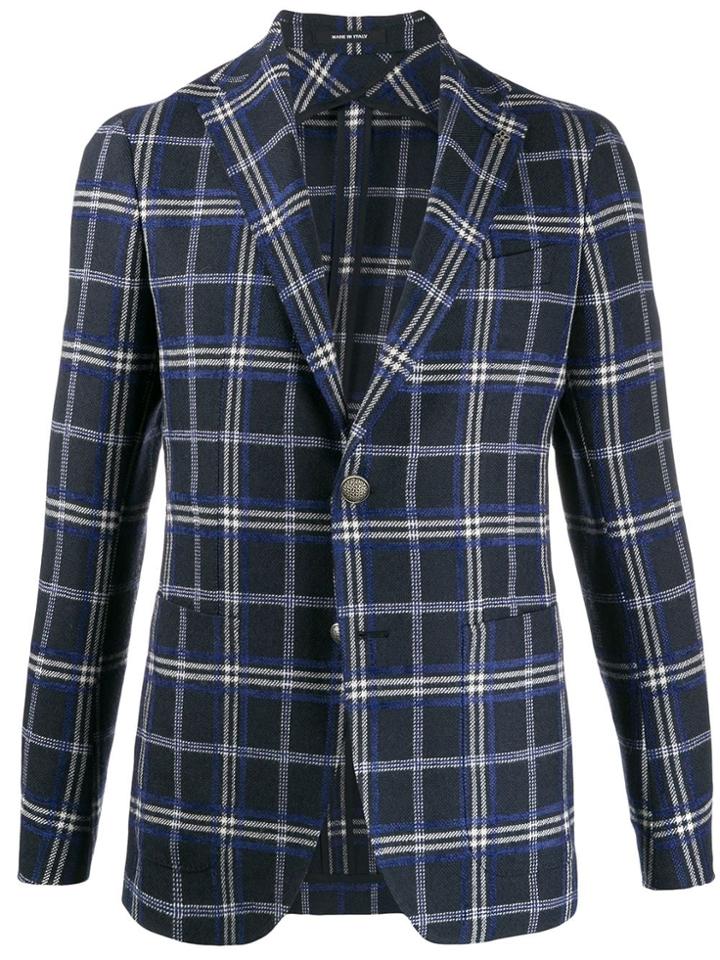 Tagliatore Check Pattern Single Breasted Blazer - Blue