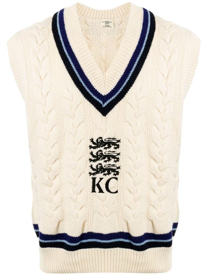 Kent & Curwen V-neck Logo Jumper - White