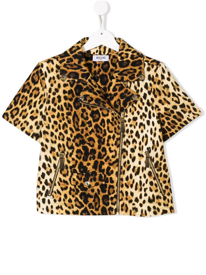 Moschino Kids Teen Leopard Print Biker Jacket - Neutrals
