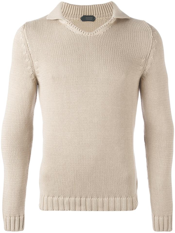 Zanone High Neck Slim-fit Jumper, Men's, Size: 48, Nude/neutrals, Cotton