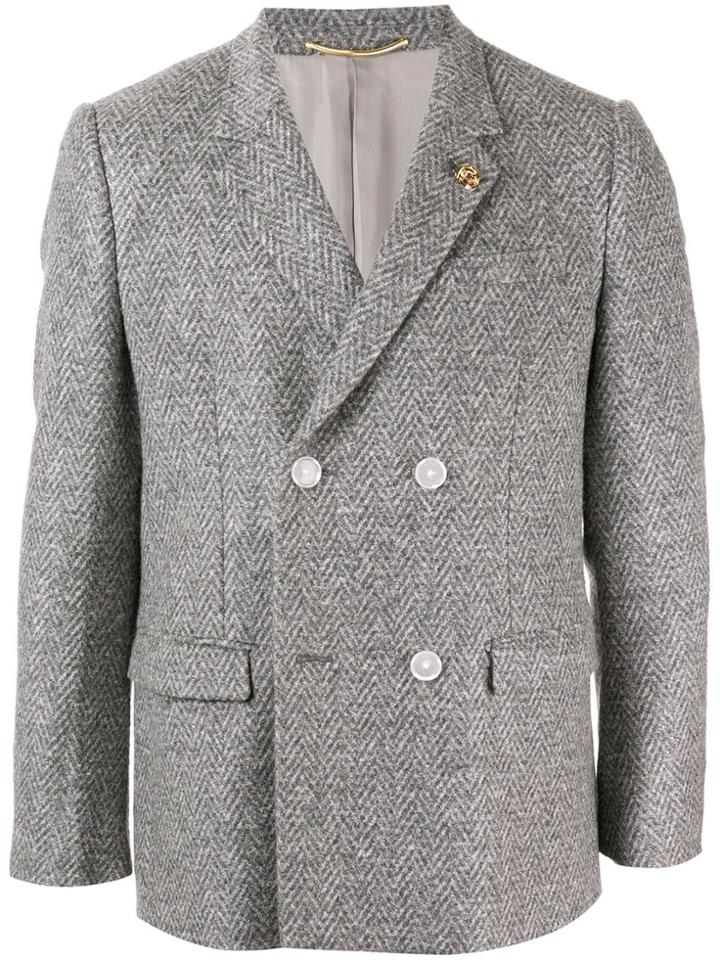Education From Young Machines Double-breasted Chevron Blazer - Grey