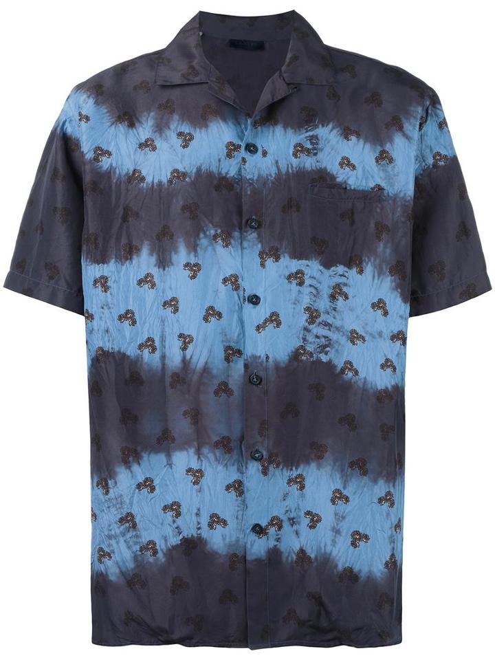 Lanvin Leaf Print Stripe Shirt, Men's, Size: 46, Blue, Silk