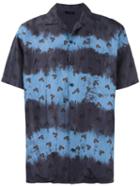 Lanvin Leaf Print Stripe Shirt, Men's, Size: 46, Blue, Silk