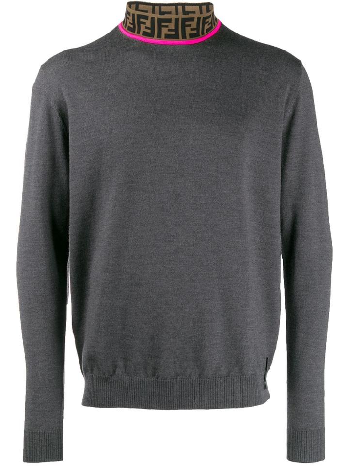 Fendi Logo Turtleneck Jumper - Grey