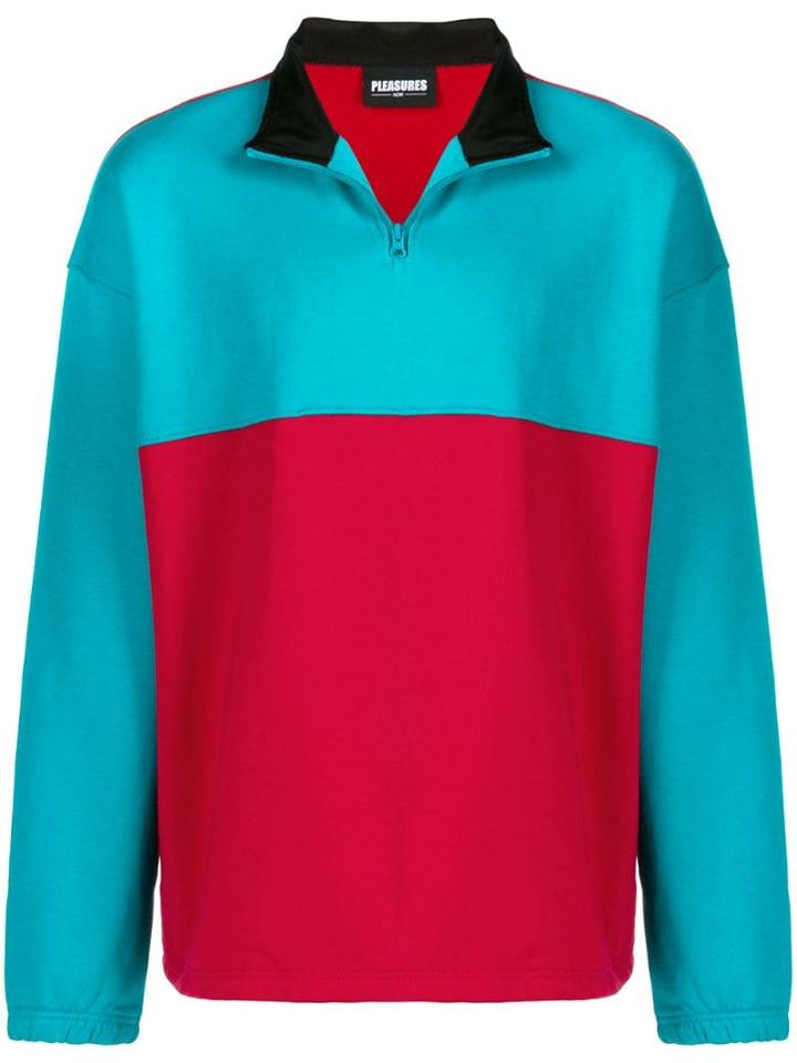 Pleasures Contrast Panel Fleece Sweatshirt - Red
