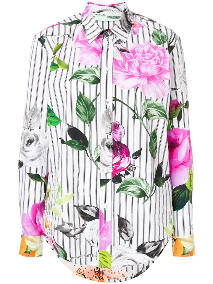 Off-white Striped Floral Shirt - Multicolour