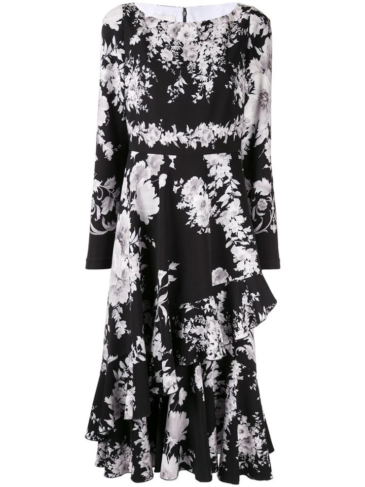 Ingie Paris Floral Long-sleeve Midi Dress - Black