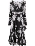 Ingie Paris Floral Long-sleeve Midi Dress - Black