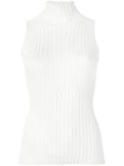 Eleventy Ribbed Sleeveless Top With High Neck, Women's, Size: Medium, White, Silk