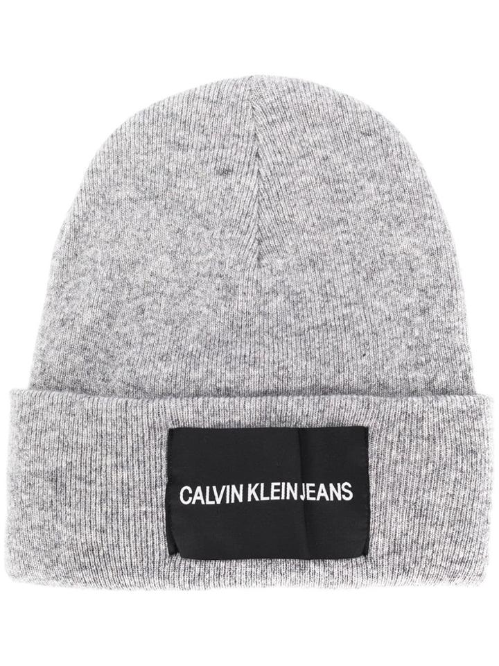 Calvin Klein Jeans Logo Patch Beanie Hat - Grey