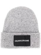 Calvin Klein Jeans Logo Patch Beanie Hat - Grey