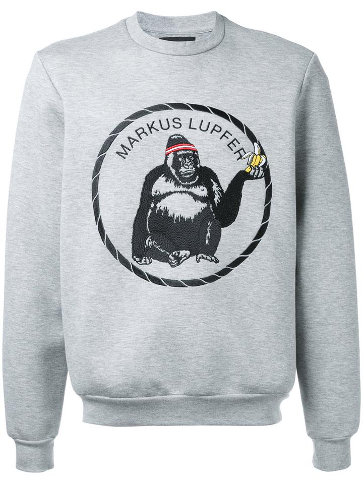 Markus Lupfer Embroidered Gorilla Logo Sweatshirt, Men's, Size: Medium, Grey, Viscose/spandex/elastane