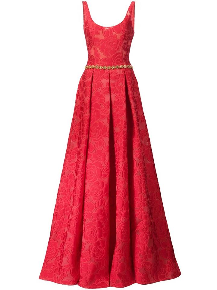 Marchesa Notte Rose Pattern Gown, Women's, Size: 14, Red, Polyester