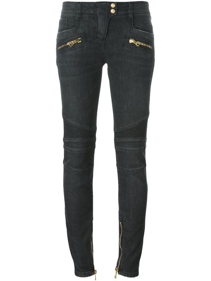 Balmain Skinny Biker Jeans, Women's, Size: 40, Grey, Cotton/spandex/elastane