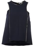 Versace Collection Ruffled Sleeveless Blouse, Women's, Size: 42, Blue, Polyester/spandex/elastane/viscose