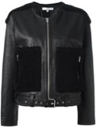 Iro Contrast Panel Cropped Jacket, Women's, Size: 36, Black, Leather/nylon/acetate