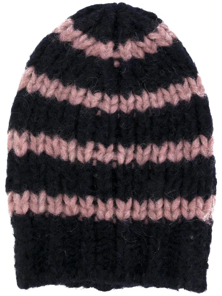 Roberto Collina Striped Knitted Beanie Hat - Blue