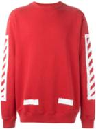 Off-white Striped Logo Print Sweatshirt, Men's, Size: Large, Red, Cotton