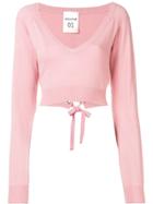 Semicouture Cropped V-neck Sweater - Pink & Purple