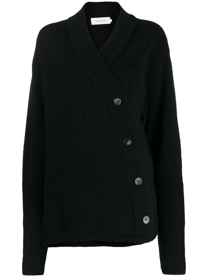 Marques'almeida Asymmetric Fastening Ribbed Cardigan - Black