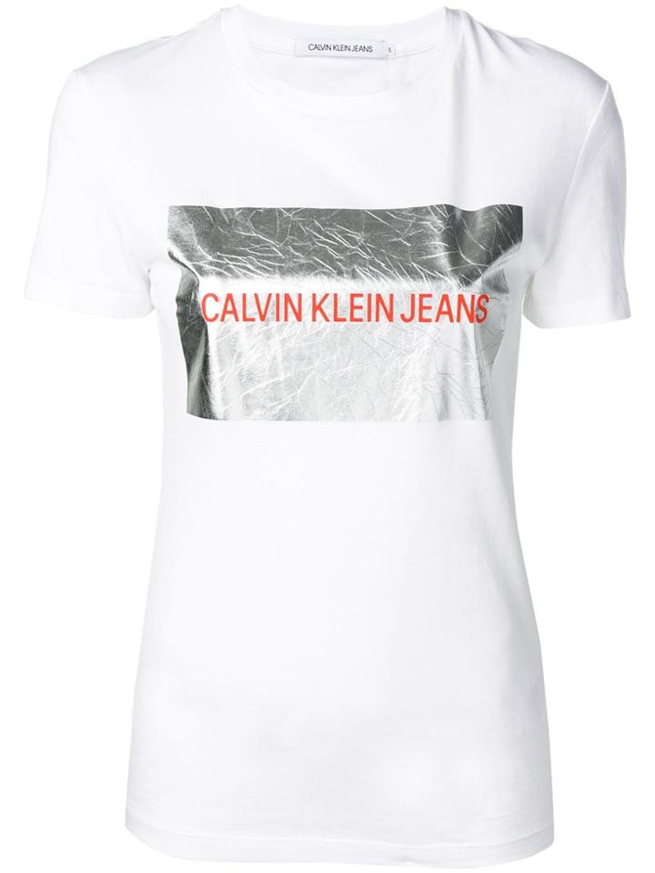 Calvin Klein Jeans Metallic Logo Printed T-shirt - White