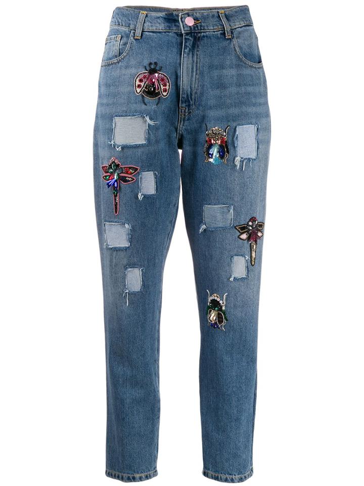 History Repeats Bead-embellished High-rise Slim Jeans - Blue