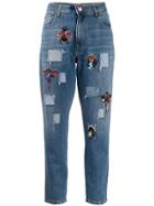 History Repeats Bead-embellished High-rise Slim Jeans - Blue