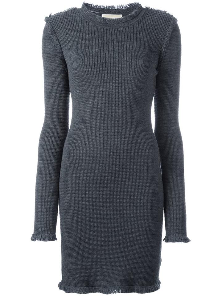 Michael Michael Kors Frayed Edge Knit Dress, Women's, Size: Large, Grey, Merino