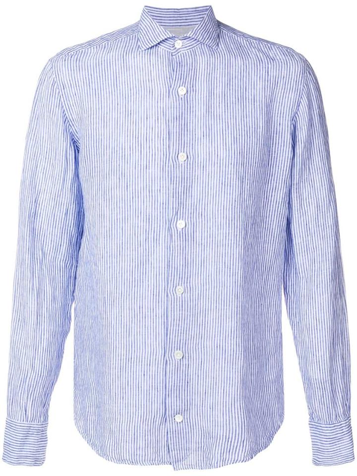 Eleventy Striped Spread Collar Shirt - Blue