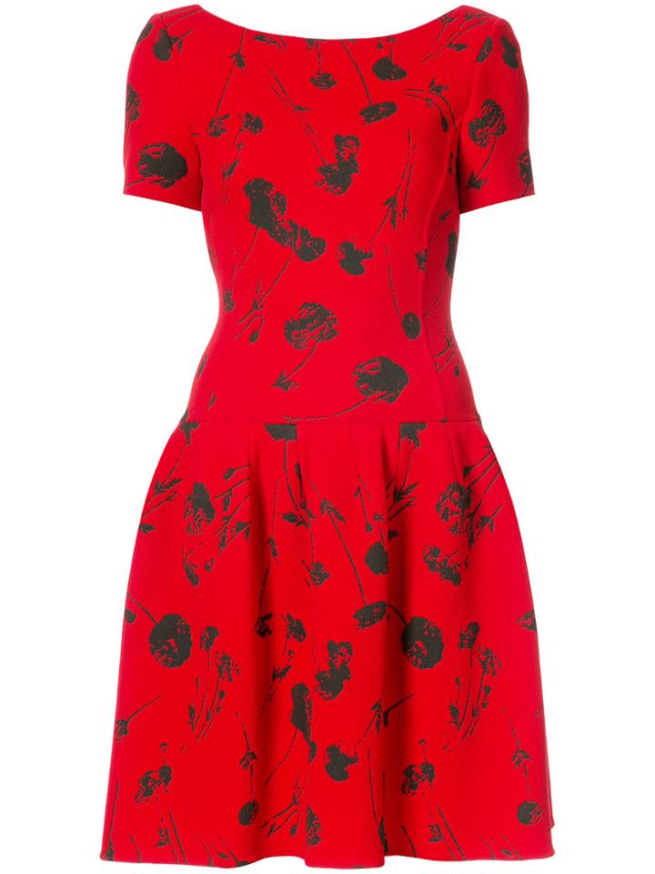 Oscar De La Renta Cherry Print Drop Waist Dress - Red