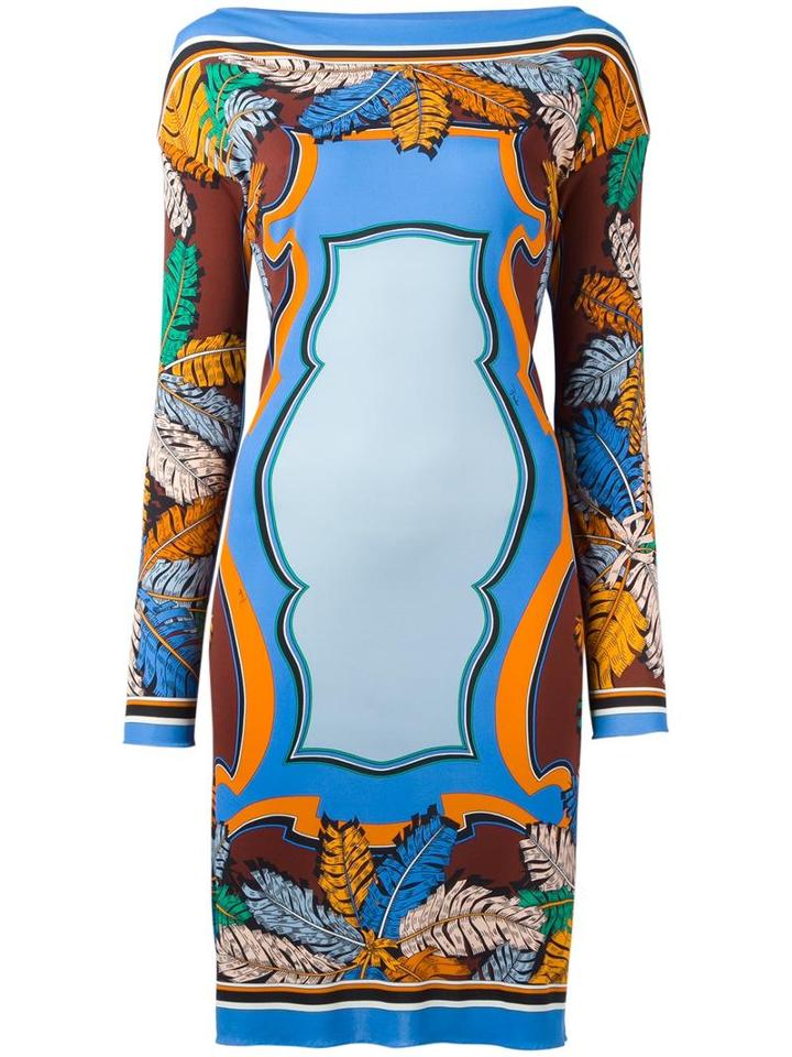 Emilio Pucci Feather Motif Fitted Dress, Women's, Size: 46, Viscose/silk