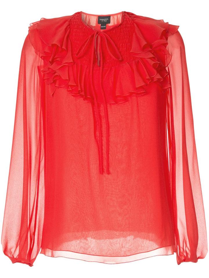 Giambattista Valli Sheer Ruffle Blouse - Red