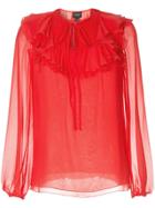 Giambattista Valli Sheer Ruffle Blouse - Red