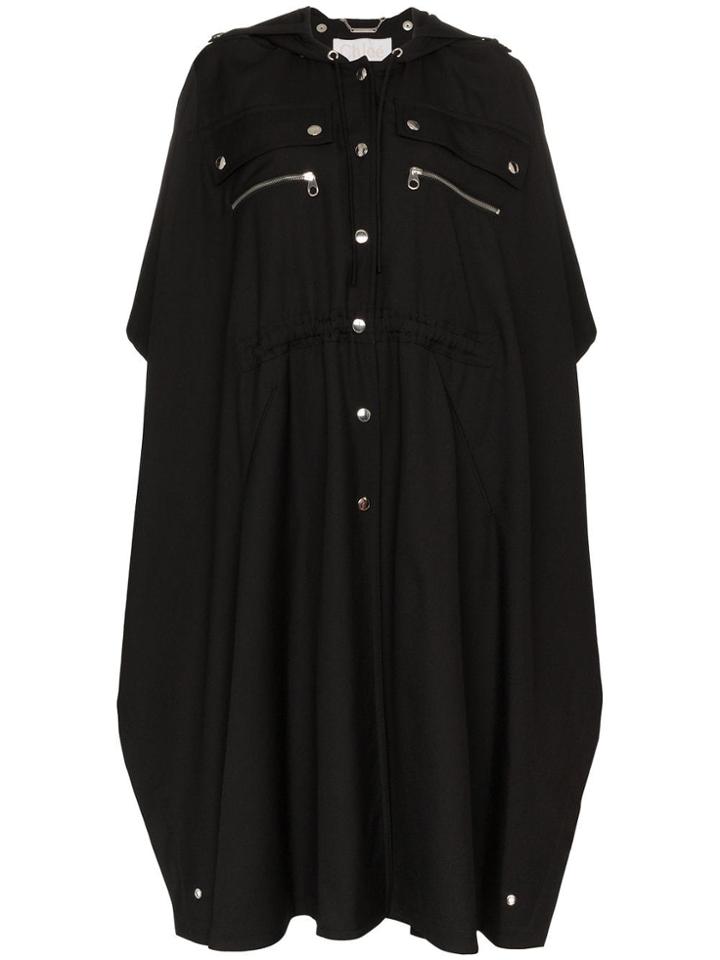 Chloé Button Detail Hooded Cape - Black
