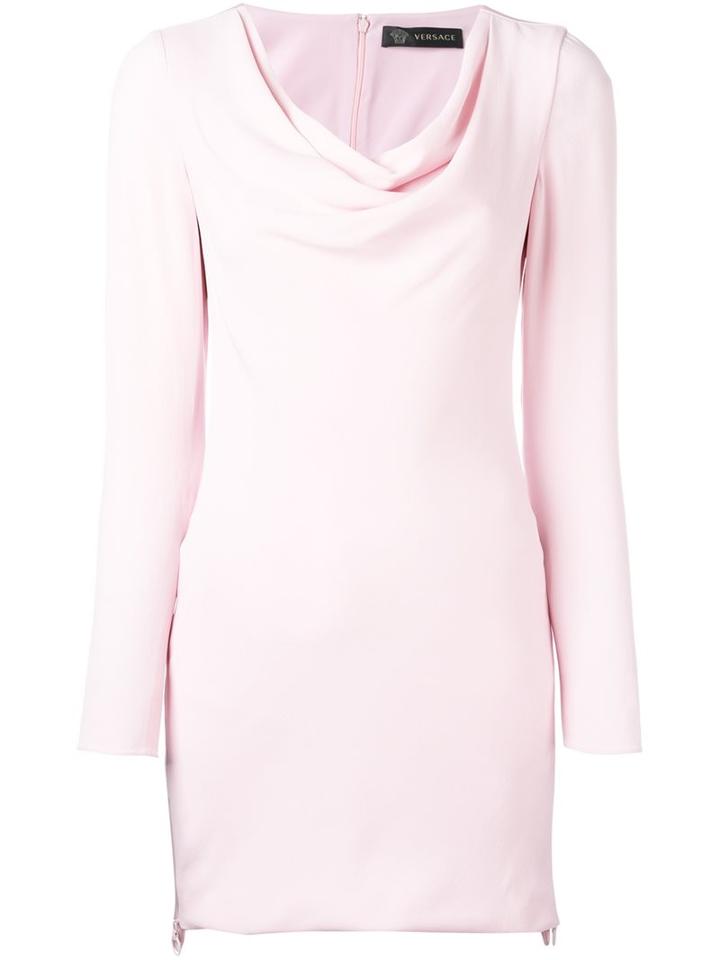 Versace Drape Collar Fitted Dress, Women's, Size: 38, Pink/purple, Acetate/viscose/silk