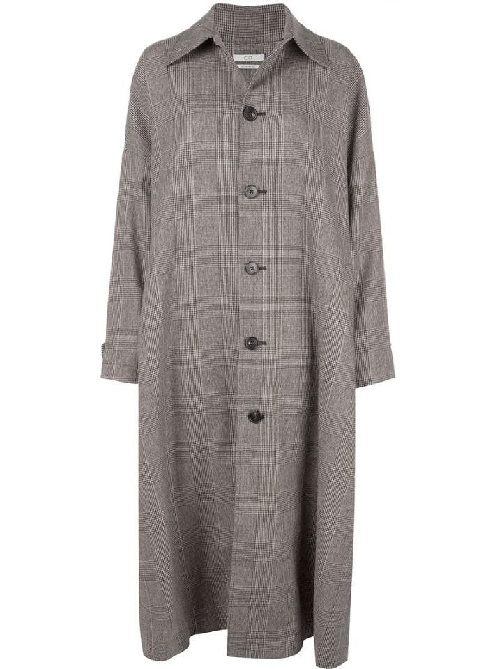 Co Checked Wool Blend Coat - Brown