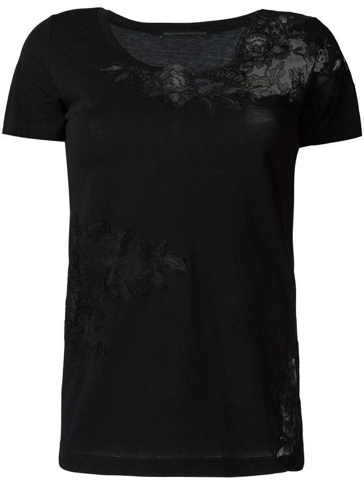 Ermanno Scervino Lace Detailing T-shirt, Women's, Size: 46, Black, Cotton/viscose/polyamide/polyester
