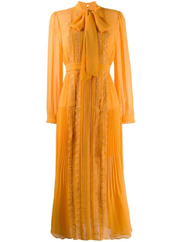 Self-portrait Long-sleeve Shirt Dress - Orange