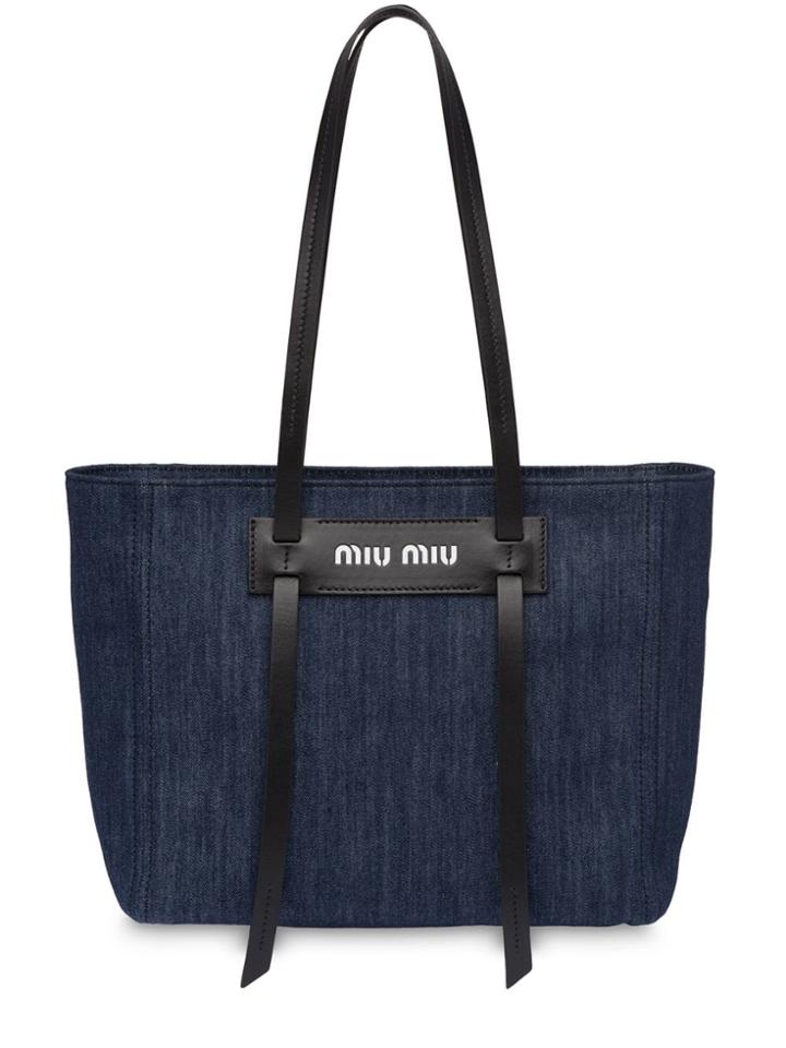 Miu Miu Grace Lux Denim Tote - Blue