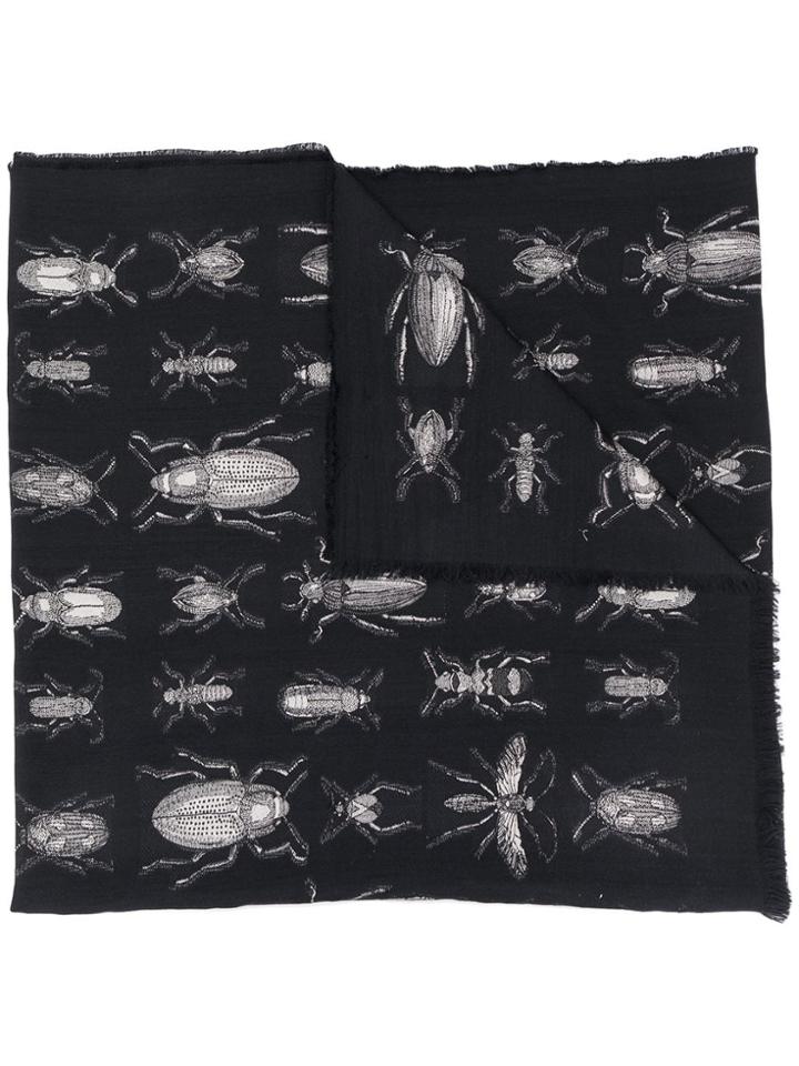 Alexander Mcqueen Insect Pattern Scarf - Black