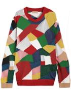Burberry Patchwork Cashmere Wool Blend Sweater - Red