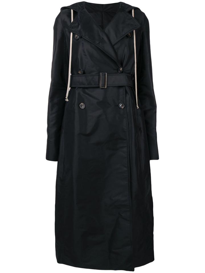 Rick Owens Drawstring Hooded Trench Coat - Black