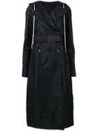 Rick Owens Drawstring Hooded Trench Coat - Black